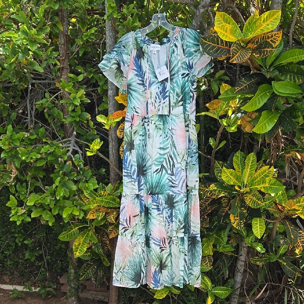 Lavender Brown Tropical Midi Dress - Picture 1 of 8